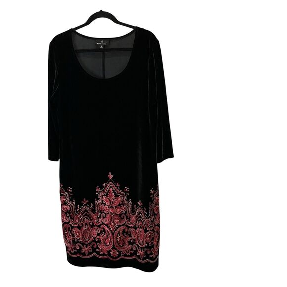 Ronni Nicole Dresses & Skirts - Ronni Nicole Velvet Velour Black Pink Embroidered Paisley Long Sleeve Dress 16